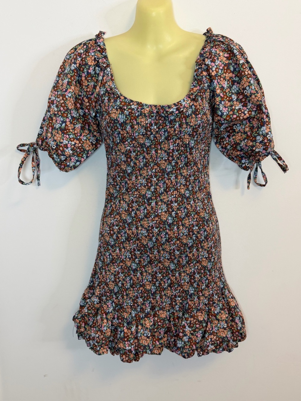 Mable Floral Smocked Mini Dress with Puff Sleeves - Black Multi